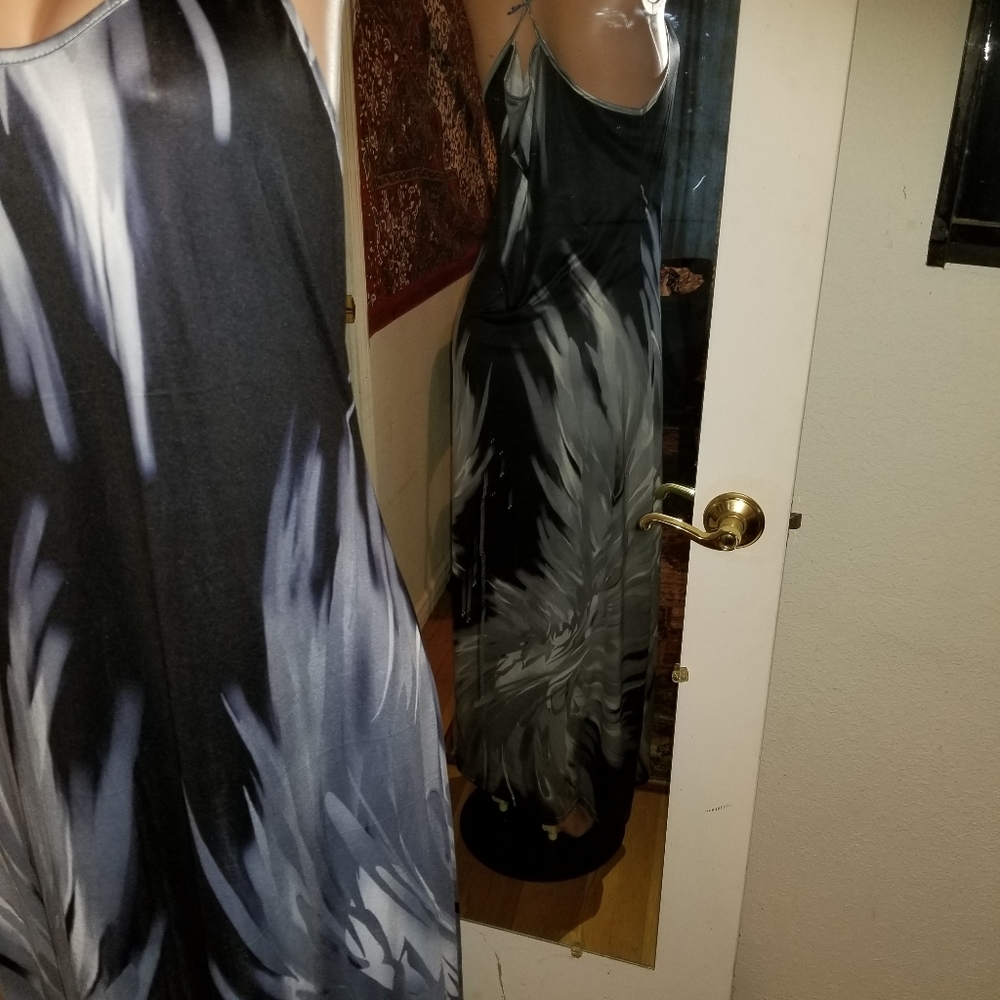 Grey White Abstract Pattern Silky Maxi Dress 2X